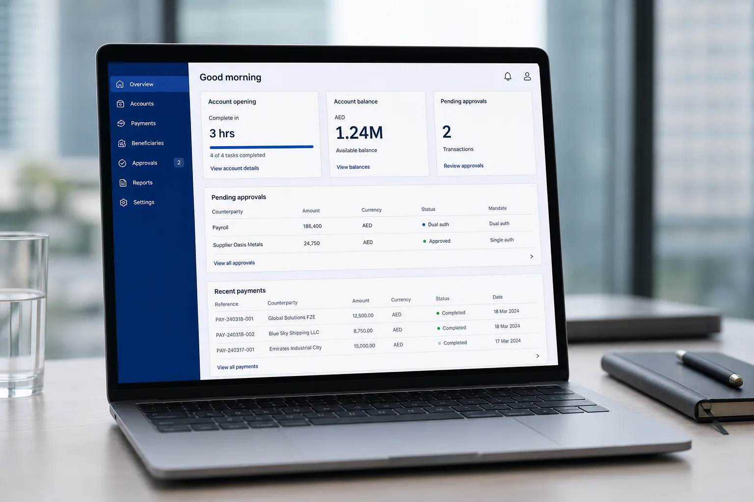 An account opened in three hours, with payroll already queued for its second signature