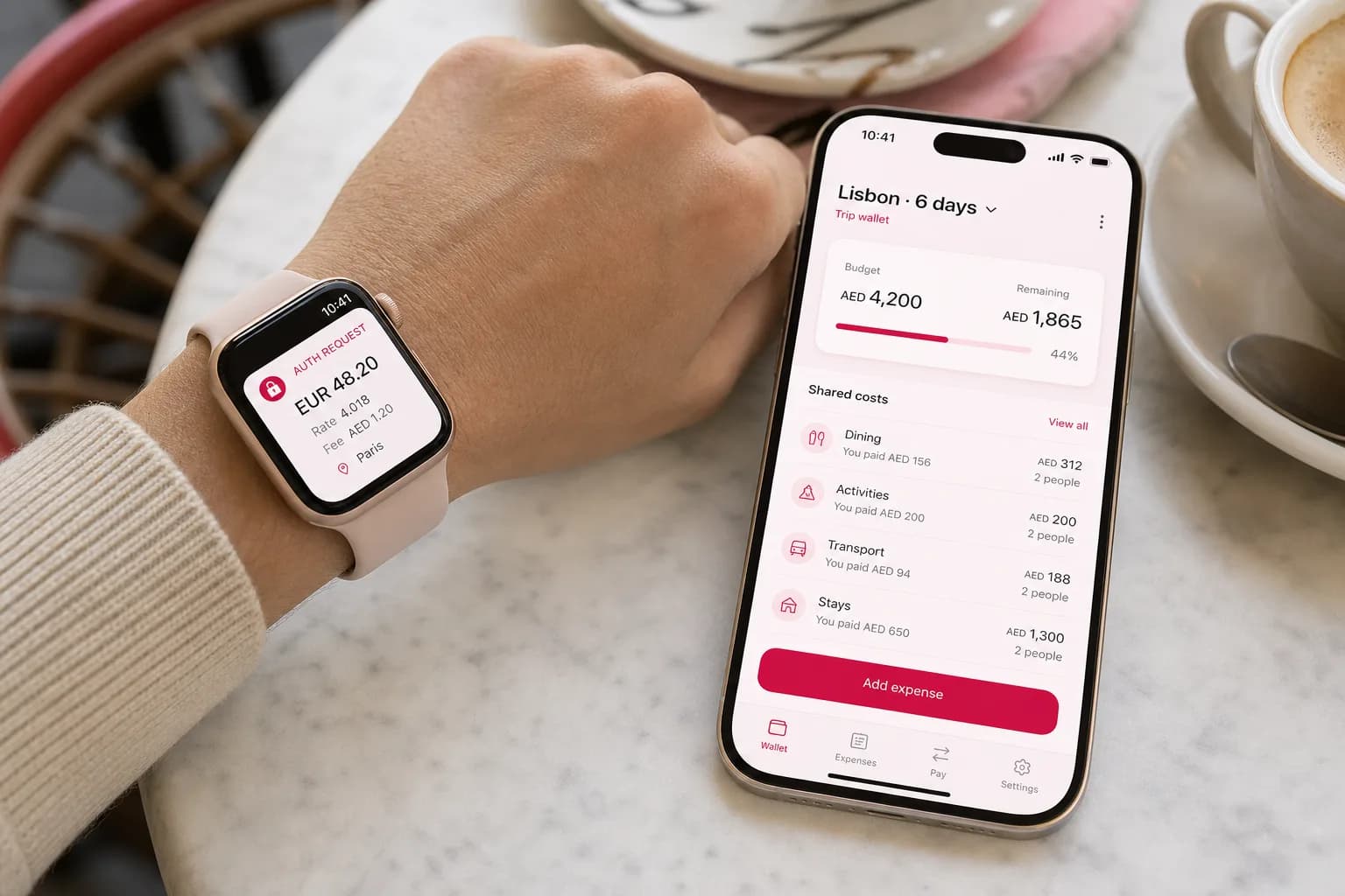 The conversion, the rate and the fee reach the wrist before the receipt prints